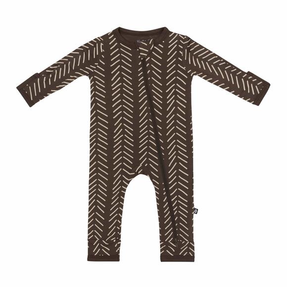 Kyte Baby Brown + Tan Espresso Herringbone Zippered Bamboo Romper 12-18 Months - Picture 2 of 6